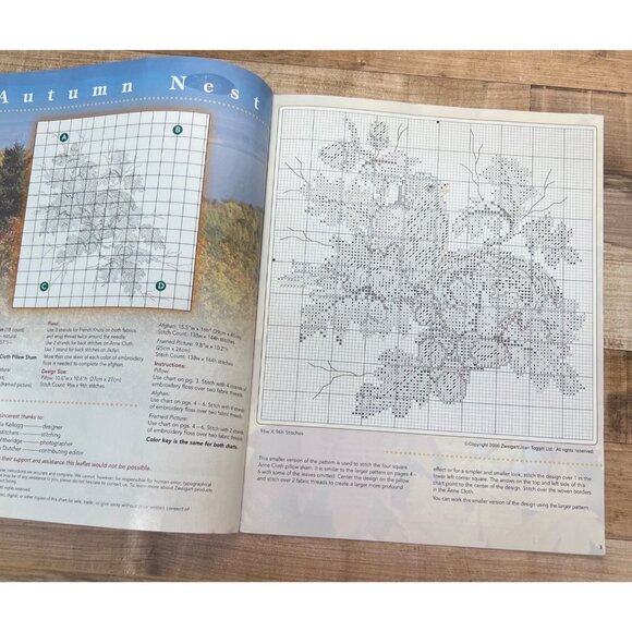 Autumn Nest Cross Stitch Pattern Featuring Bluebird & Oak Leaves - Picture 4 of 4